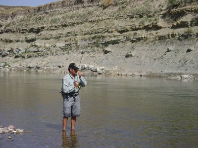 Client on a guided fly fishing trip getting some trout!