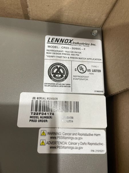 Lennox CR33-50/60C-F Cased Downflow Coil RP92M38 NEW IN BOX! FREE ...
