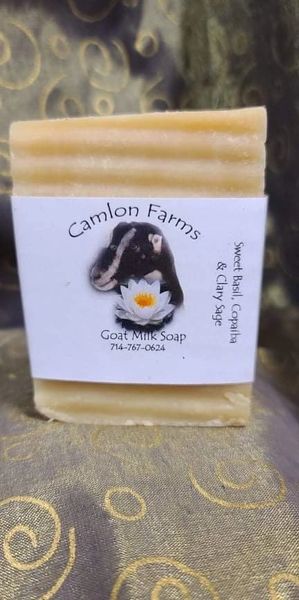Sweet Basil, Copaiba & Clary Sage Goat Milk Soap By Camlon Farm