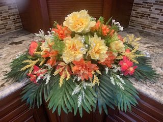 Memorial Headstone Saddle Peach and Yellow