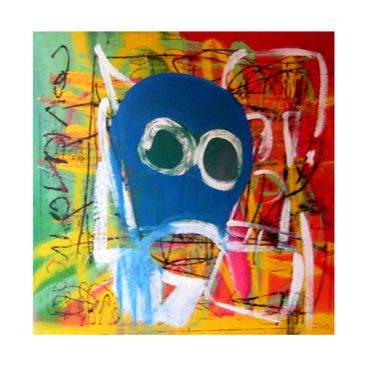 Abstract artist Germany, colourful abstract paintings created in oil sticks, spray paint and ink 