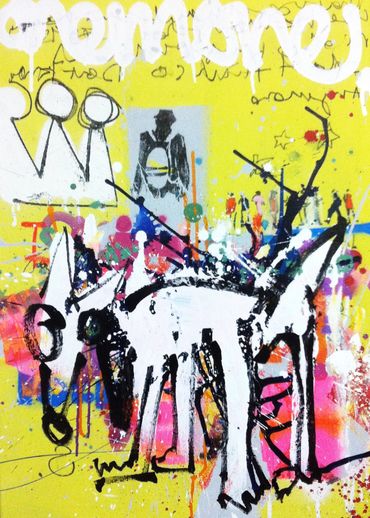 Abstract artist Germany, colourful abstract paintings created in oil sticks, spray paint and ink 