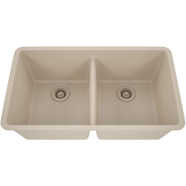 Large Offset Double Bowl Lexicon Platinum Quartz Composite Kitchen Sink LP-4060 Mocha