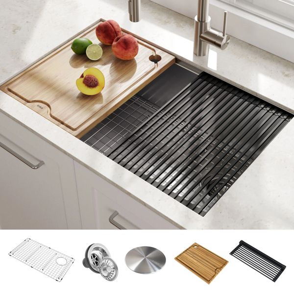 KRAUS Kore™ Workstation 30-inch Undermount 16 Gauge Single Bowl S Kitchen  and Bathroom sinks, farm sinks, zero radius sinks, faucet