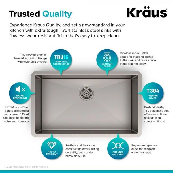 Kraus 30-Inch Undermount Single Bowl Stainless Steel Kitchen Sink