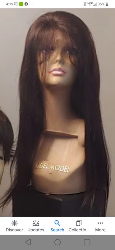 A phone image of a long hair wig