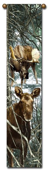 Tapestry - Bell Pull - "Moose - Forest King & Consort" - 8.5"x40"