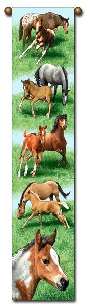 Tapestry - Bell Pull - "Horses - Spring Frolic" - 8.5"x40"