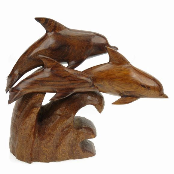 Ironwood Carving - 3 Leaping Dolphins