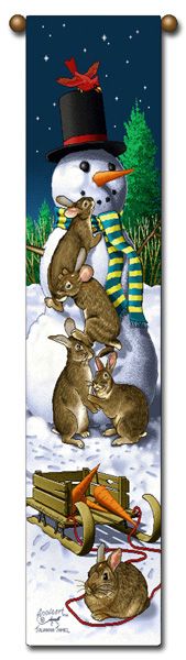 Tapestry - Bell Pull - "Christmas - Snow Bunnies" - 8.5"x40"