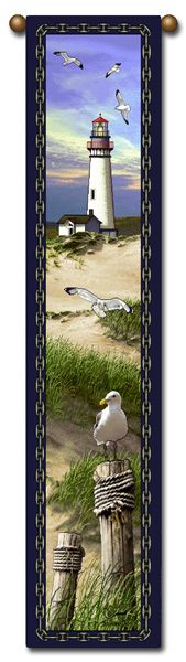 Tapestry - Bell Pull - "Ocean - Lighthouse" - 8.5"x40"