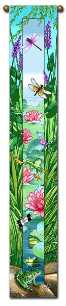 Tapestry - Bell Pull - "Pond - Frog & Dragonflies" 5.75"x38"