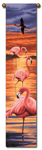 Tapestry - Bell Pull - "Flamingos" - 8.5"x40"