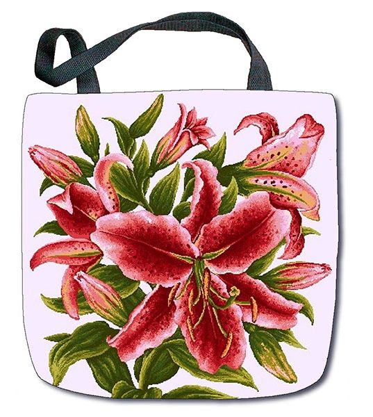 Tapestry - Tote Bag - 17" x 17" - "Pink Lilies"