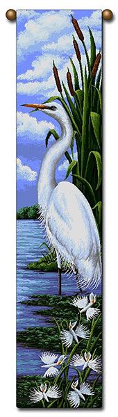 Tapestry - Bell Pull - "Birds - Egret" - 8.5"x40"