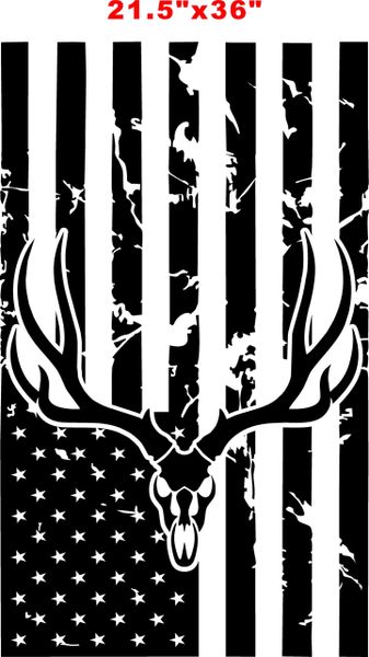 Deer Skull Distressed American Hood Flag