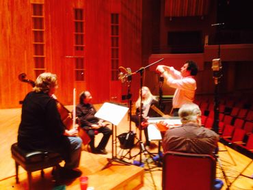 The recording session for Double Duo, with Marcy Rosen,cello, Charles Neidich, clarinet, Tara O'Conn