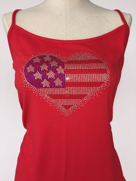 Bling American Flag - spagetti strap tank top - Red