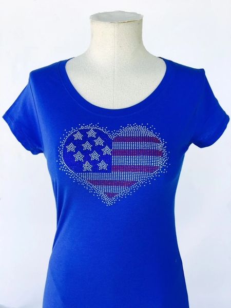 American Heart Bling T-Shirt - Blue