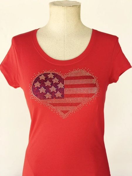 American Heart Bling T-Shirt - Red