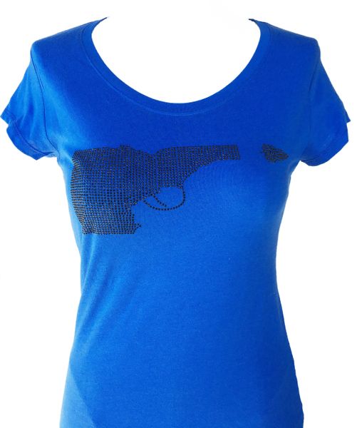 Idaho Gun Black Rhinestone T-shirt - Blue