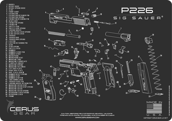 SIG SAUER ® P226 SCHEMATIC PISTOL DIAGRAM PROMAT by CERUS GEAR