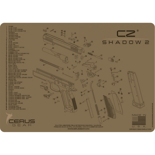 CZ SHADOW 2 - PISTOL SCHEMATIC PROMAT by CERUS GEAR - 2 Colour choices in Coyote or Grey