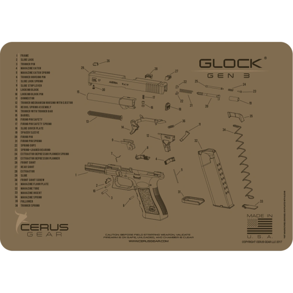 GLOCK GEN3 SCHEMATIC GUN CLEANING PROMAT by Cerus Gear