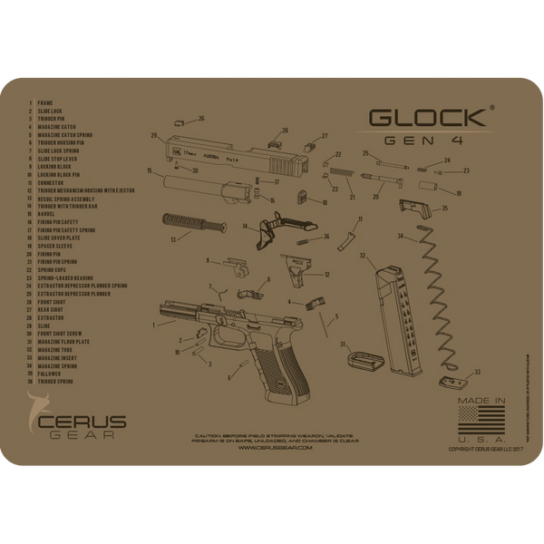 GLOCK GEN4 SCHEMATIC GUN CLEANING PROMAT by Cerus Gear