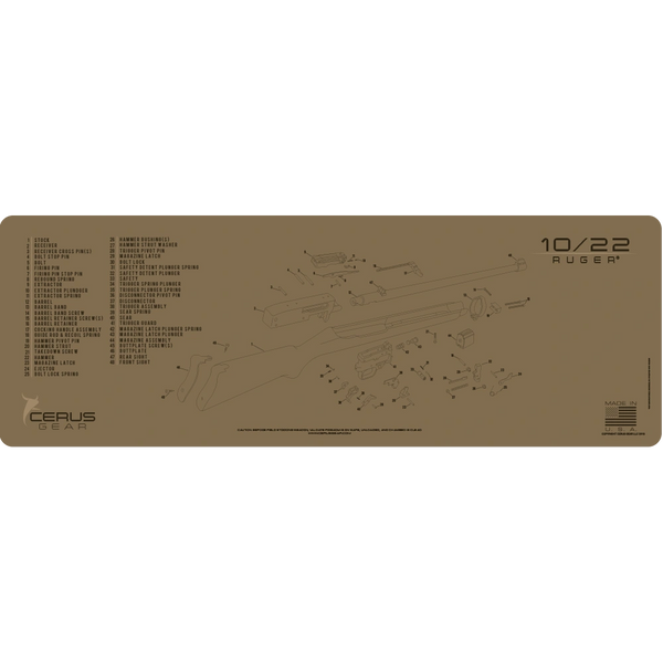 RUGER 10/22 Heavy Duty Rifle Cleaning Mat by Cerus Gear ProMat - Schematic Diagram - Made for Use With Ruger 10/22