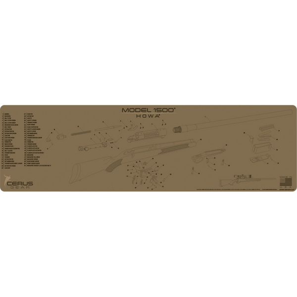 TECHNICAL DRAWING HEAVY DUTY RUBBER GUN CLEANING PROMAT for HOWA 1500 BOLT RIFLE by ProMat Cerus Gear