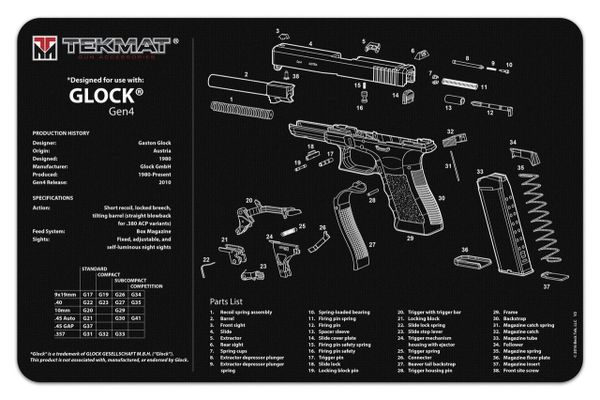 GLOCK GEN 4 PISTOL ARMOURERS CLEANING & DIS ASSEMBLY TEKMAT - Black or Grey