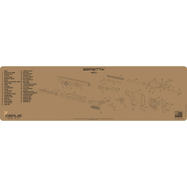 BERETTA 1301 Semi Auto Shotgun SCHEMATIC Heavy Duty Cleaning and Disassembly Armourers Bench Mat by Cerus Gear USA - ProMat