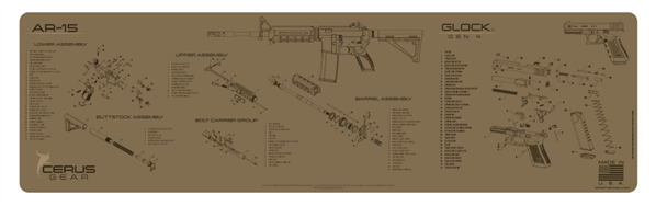 AR-15 & GLOCK GEN 4 SCHEMATIC ProMat GunMat Non Slip Cleaning Bench Mat by Cerus Gear