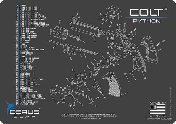 COLT ® PYTHON .357 Magnum Revolver - King of the Snake Guns - SCHEMATIC HANDGUN MAT