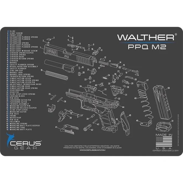 WALTHER ® PPQ M2 SCHEMATIC HANDGUN MAT by Cerus Gear ProMat