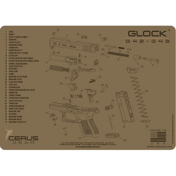 GLOCK ® 42-43 PISTOL SCHEMATIC HANDGUN MAT by Cerus Gear ProMat