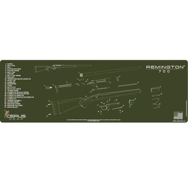 REMINGTON 700 BOLT ACTION RIFLE by Cerus Gear PROMAT SCHEMATIC GUNSMITH CLEANING BENCH MAT