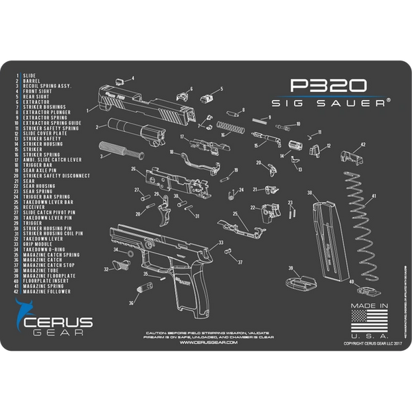 SIG SAUER P320 SCHEMATIC HANDGUN MAT By Cerus Gear ProMat