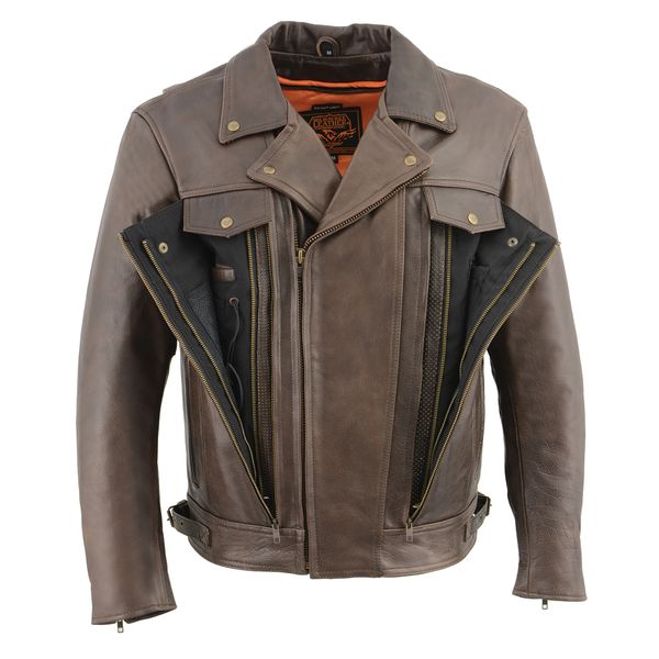 Milwaukee Leather MLM1522 Men's ‘Vented’ Retro Brown Leather Motorcycle ...