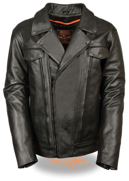 Men's Utility Pocket Biker Jacket w/ Venting - LKM1760 | Leather Xtreme
