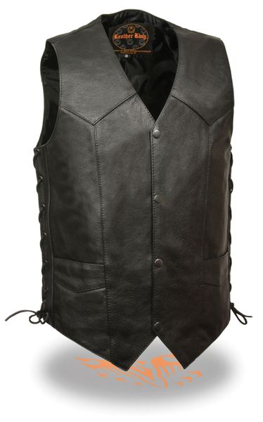 Men's Classic Leather Snap Front Side Lace Vest w/ Gun Pockets LKM3731 ...