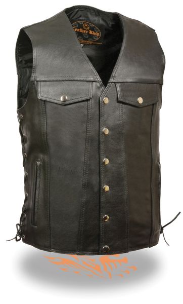 Men's Leather Side Lace Vest w/ Chest Pockets - SH1360 | Leather Xtreme