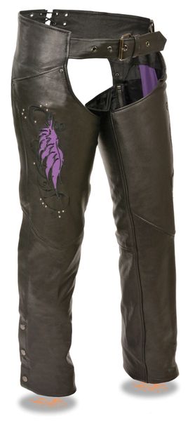 Mens Naked Cowhide Leather Biker Chaps w/ 3 Front Pockets 