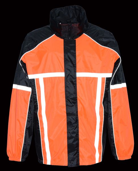 Men's Black & Orange Rain Suit Water Resistant w/ Reflective Tape ...