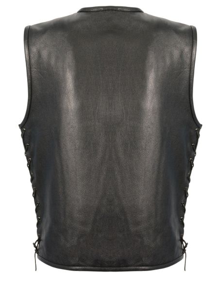 Men's Black Side Lace Leather Vest with Patches