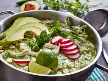 pozole, fresh, lime, chicken, mexican, soup, hominy, traditional, healthy, family, stove top, hearty