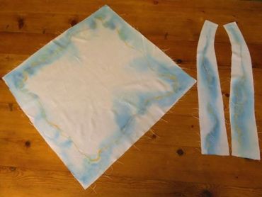 White and abstract blue designs handmade and hand painted cremation urn pall and clergy stole set 