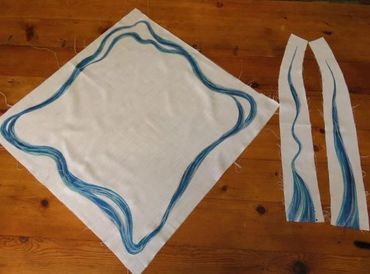 White and abstract blue designs handmade and hand painted cremation urn pall and clergy stole set 