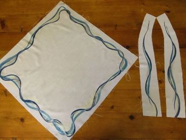 White and abstract blue designs handmade and hand painted cremation urn pall and clergy stole set 